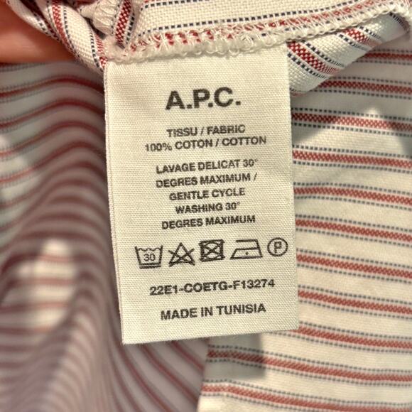 A.P.C. Striped Button Front Long Sleeve Popover Top - size 42 (US 10) - Picture 5 of 6